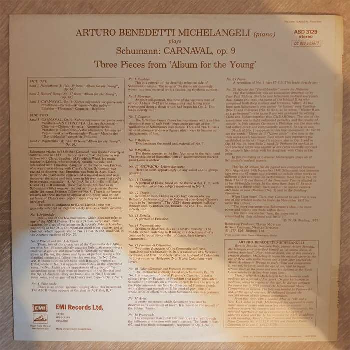 Arturo Benedetti Michelangeli, Robert Schumann  Carnaval, op. 9 Three Pieces - Album for the Y...