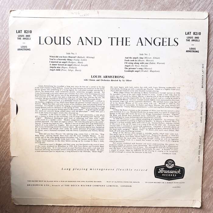 Louis Armstrong  Louis And The Angels   Vinyl LP Record - Opened  - Good+ Quality (G+)