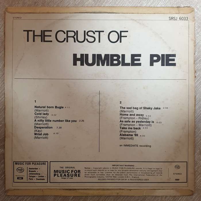 Humble Pie  The Crust Of Humble Pie   Vinyl LP Record (G+)