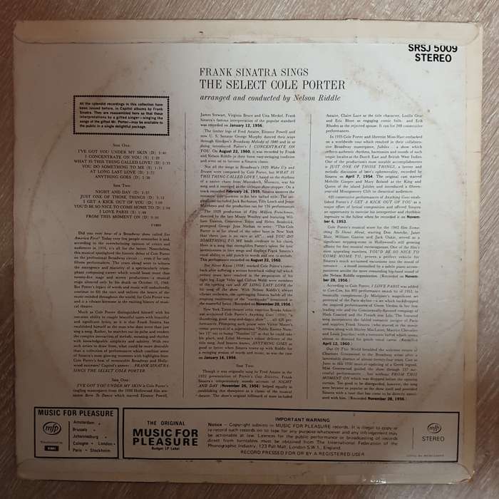 Frank Sinatra SIngs The Select Cole Porter   Vinyl LP Record - Opened  - Good Quality (G)