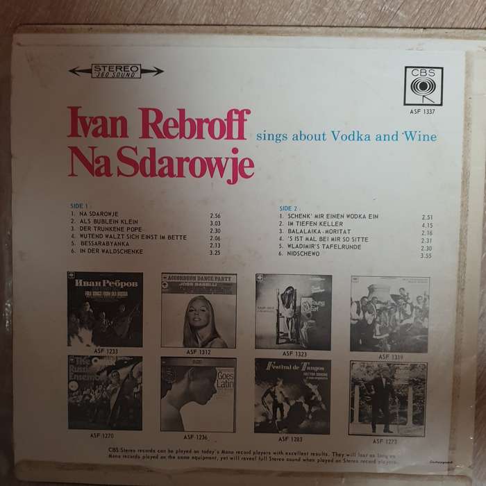 Ivan Rebroff - Na Sdarwje   Songs About Vodka and Wine - Vinyl LP Record - Opened  - Good Q...