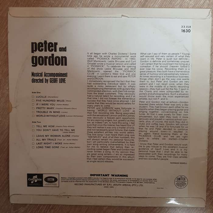 Peter And Gordon  Peter And Gordon   Vinyl LP Record - Opened  - Good+ Quality (G+)