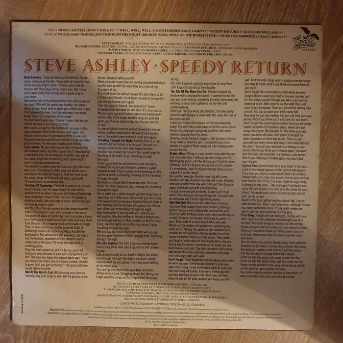 Steve Ashley  Speedy Return - Vinyl LP Record - Opened  - Very-Good+ Quality (VG+)