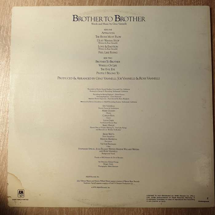 Gino Vannelli  Brother To Brother - Vinyl LP Record (VG)