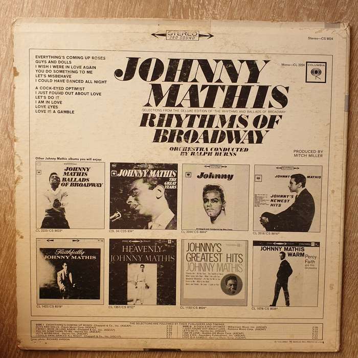 Johnny Mathis  Rhythms Of Broadway - Vinyl LP Record - Very-Good+ Quality (VG+)