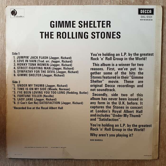 Rolling Stones  Gimme Shelter - Vinyl Record - Opened  - Very-Good- Quality (VG-)