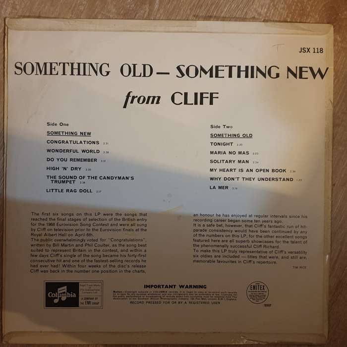 Cliff Richard  Something Old, Something New (Rare)- Vinyl LP Record - Very-Good+ Quality (VG+)