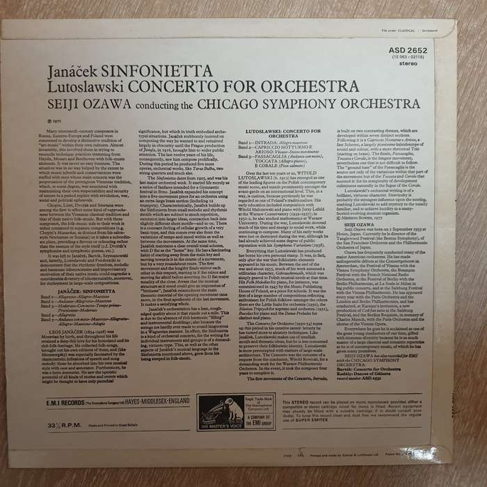 Janacek, Lutosławski, Seiji Ozawa - Chicago Symphony  Sinfonietta / Concerto For Orchestra...