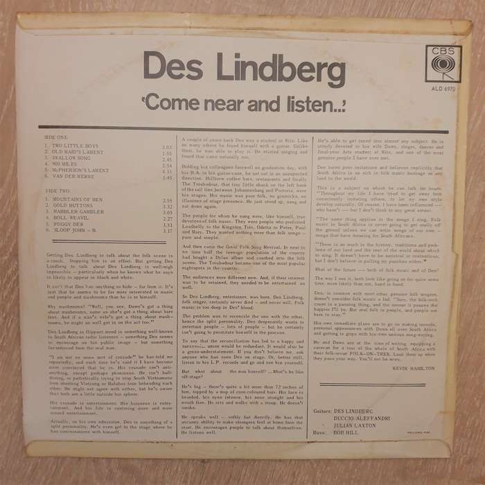 Des Lindberg  Come Near And Listen - Vinyl LP Record - Very-Good+ Quality (VG+)