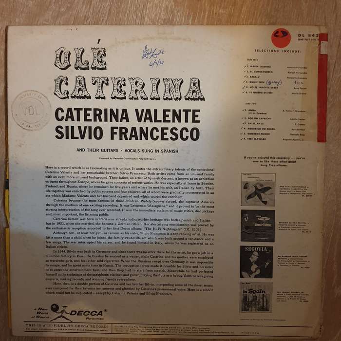 Caterina Valente - Silvio Francesco  Olé Caterina - Vinyl LP Record - Very-Good+ Quality (...