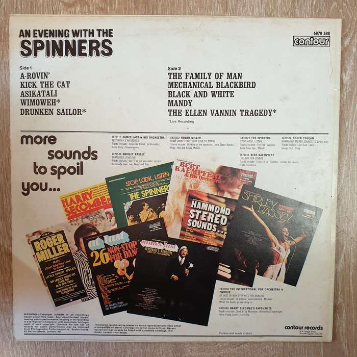 The Spinners  An Evening With The Spinners -  Vinyl LP Record - Very-Good+ Quality (VG+)