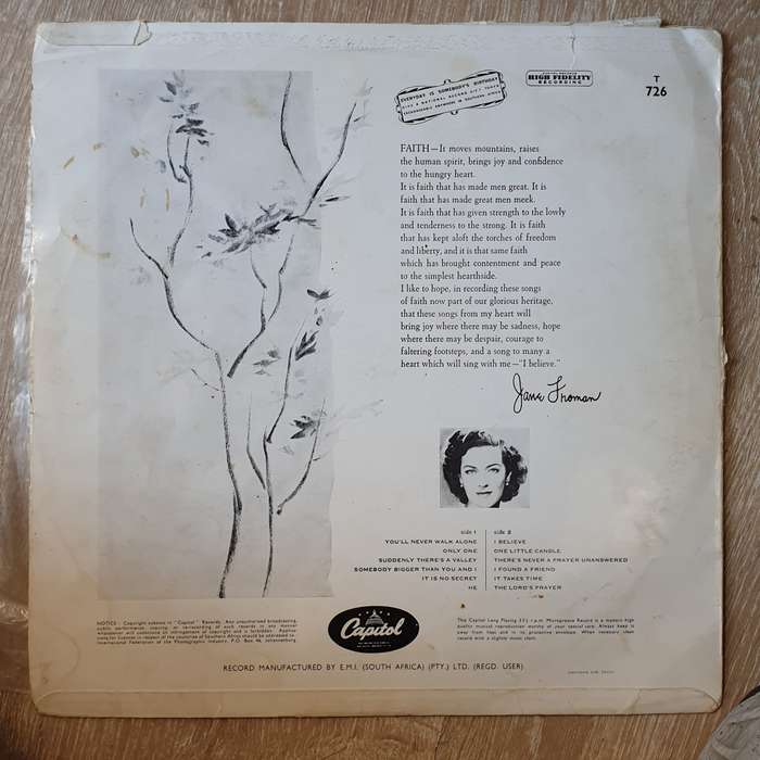Jane Froman  Faith - Vinyl LP Record - Opened  - Very-Good- Quality (VG-)