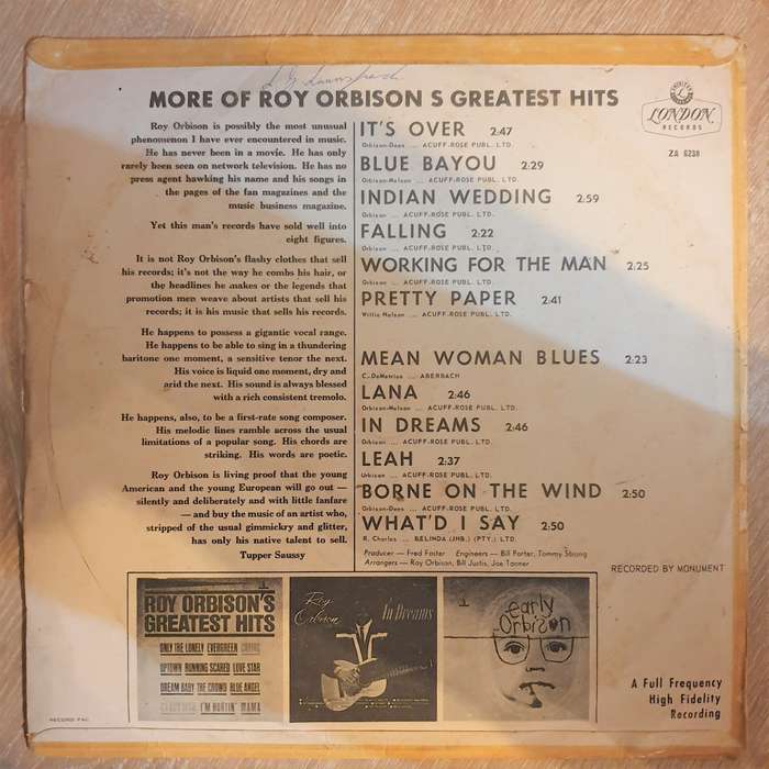 Roy Orbison - More Of Roy Orbison's Greatest Hits - Vinyl LP Record - Opened  - Good+ Quality (G+)