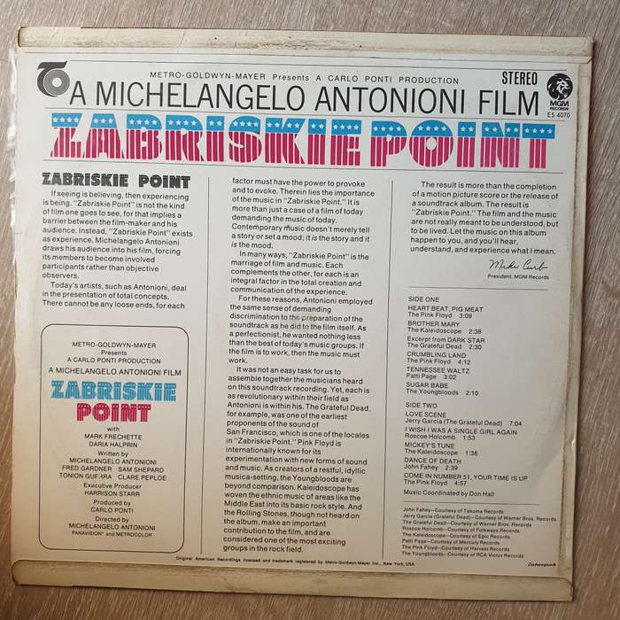 Zabriskie Point- Soundtrack - Vinyl LP Record - Very-Good+ Quality (VG+)