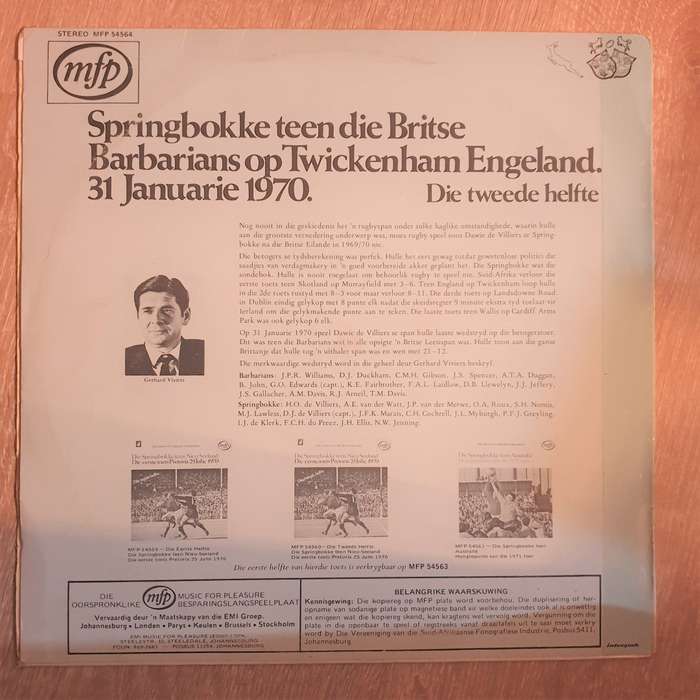 Sprinbokke teen die Britse - Barbarians op Twickenham England 31 January 1970 - Rugby Sprinboks -...