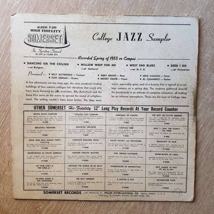 College Jazz Sampler - Billy Butterfield And The Essex Five  Vinyl LP Record - Good Quality...