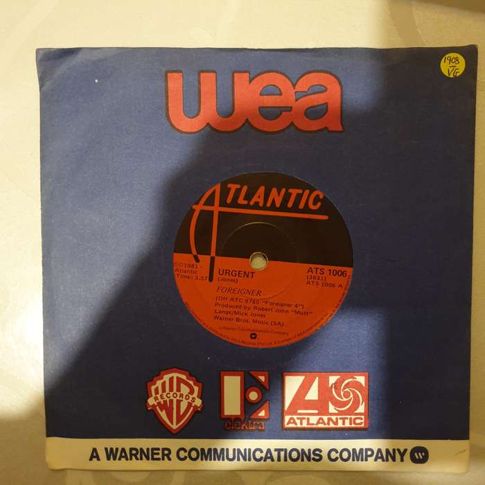 Foreigner  Urgent - Vinyl 7" Record - Opened  - Very-Good- Quality (VG-)