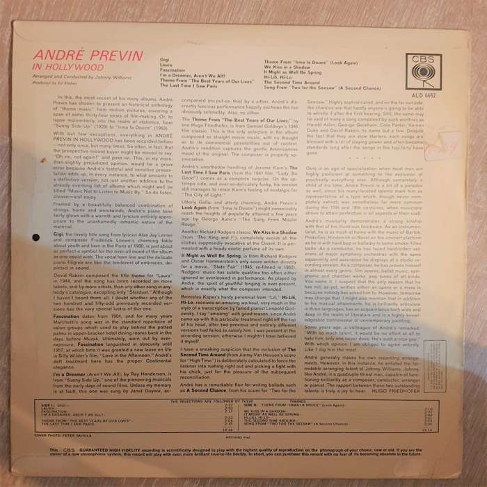 Andre Previn in Hollywood  Vinyl LP Record - Opened  - Very-Good+ (VG+)