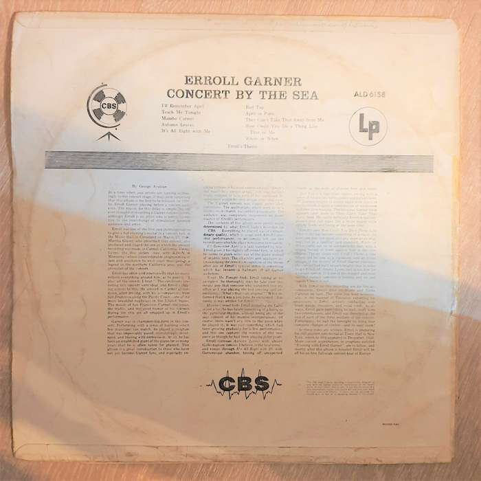 Erroll Garner  Concert By The Sea    Vinyl LP Record - Opened  - Good Quality (G)