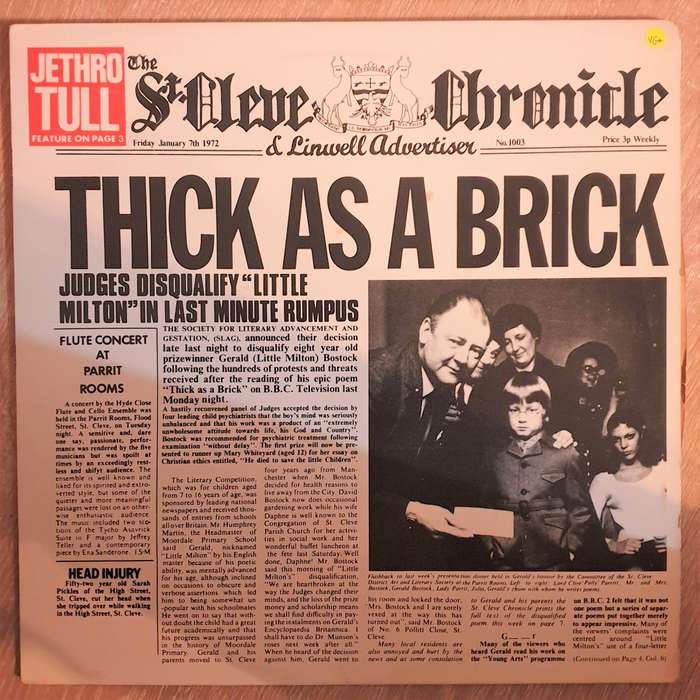 Jethro Tull  Thick As A Brick (Europe)- Vinyl LP Record - Opened  - Very-Good+ (VG+)