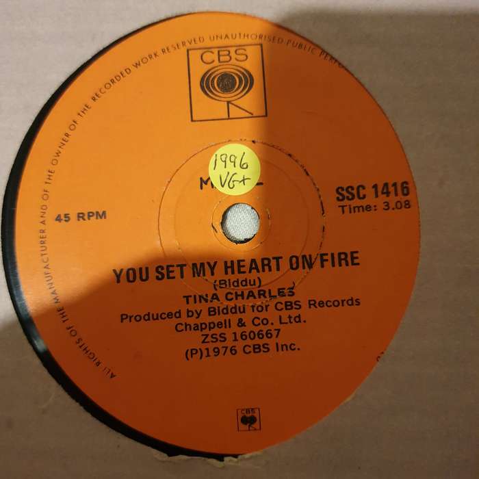 Tina Charles  You Set My Heart On Fire - Vinyl 7" Record - Very-Good+ Quality (VG+)