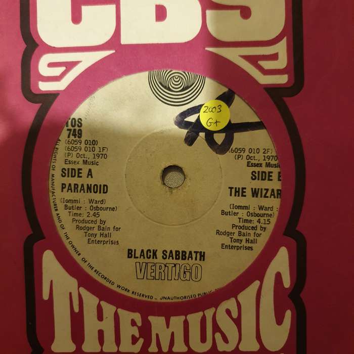 Black Sabbath  Paranoid  Vinyl 7" Record - Opened  - Good+ Quality (G+)