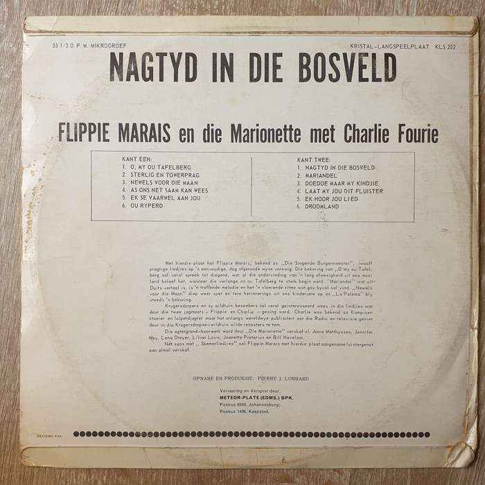 Flippie Marais - Nagtyd in die Bosveld - Vinyl LP Record - Opened  - Fair Quality (F)