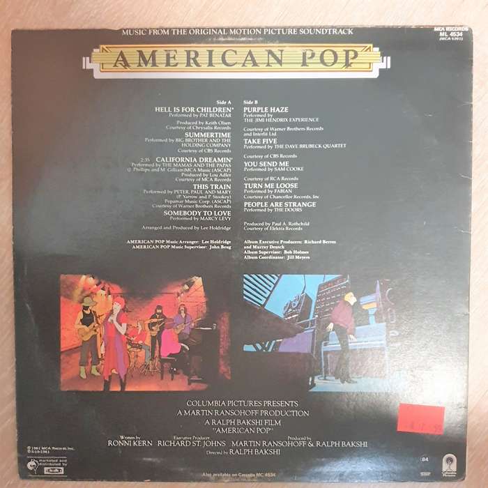 American Pop - Music From The Original Motion Picture Soundtrack - Vinyl LP Record - Very-Good+ Q...