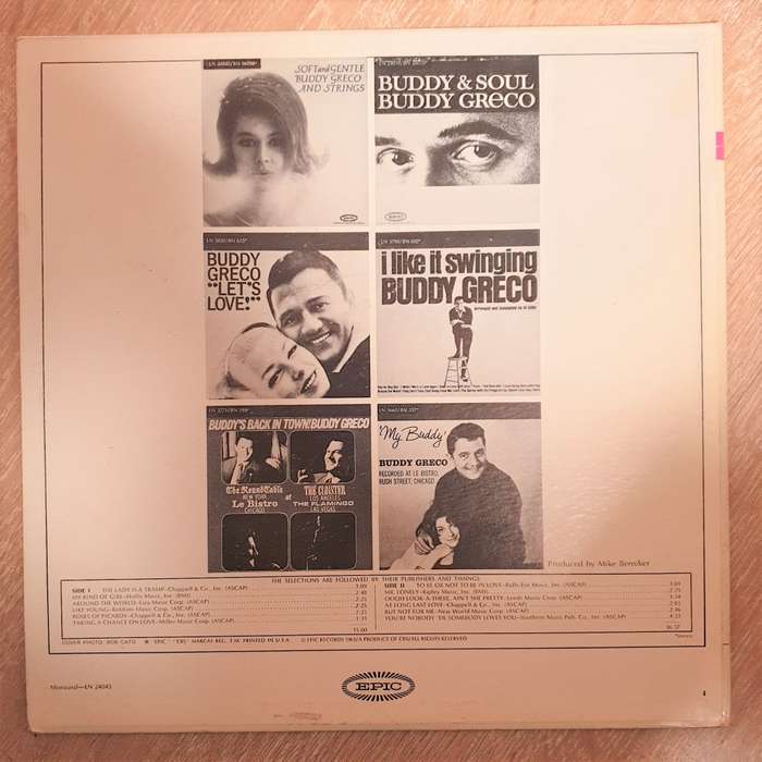 Buddy Greco  Greatest Hits - Vinyl LP Record - Very-Good+ Quality (VG+)