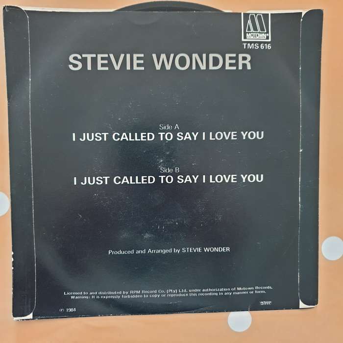 Stevie Wonder  I Just Called To Say I Love You - Vinyl 7" Record - Very-Good+ Quality (VG+)
