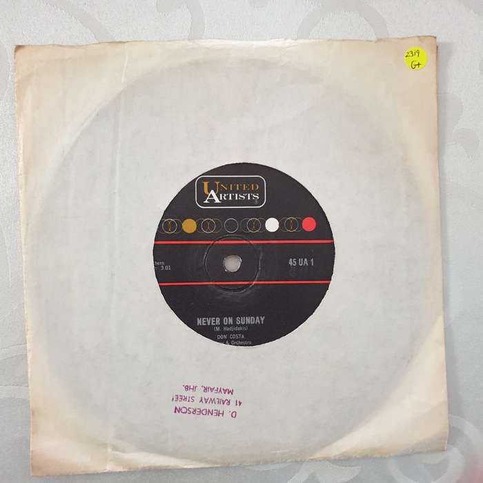 Never on Sunday - Vinyl 7" Record - Good+ Quality (G+)