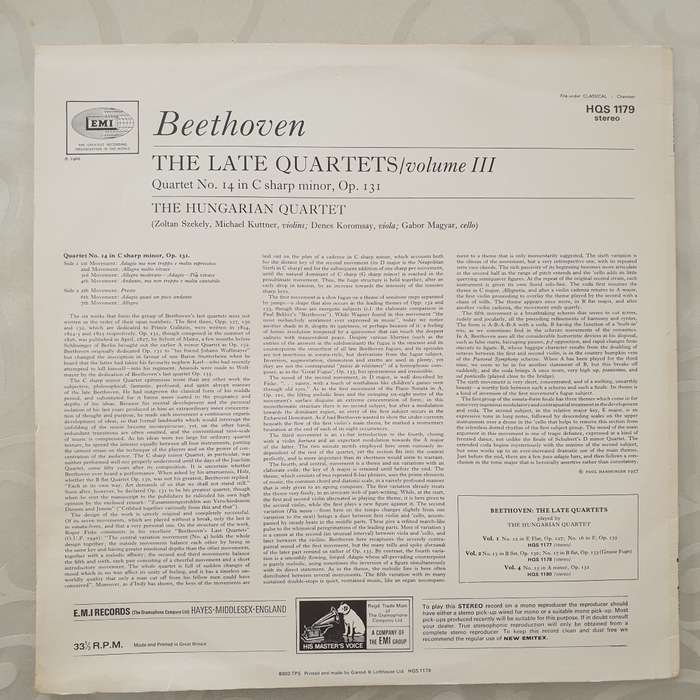 The Hungarian Quartet - Beethoven  The Late Quartets - Volume 3: Quartet No. 14 In C Sharp ...