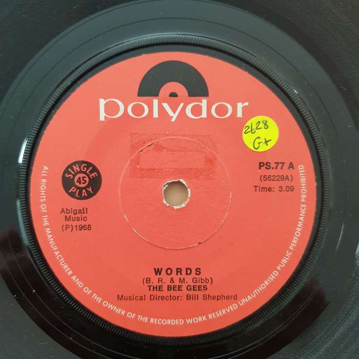 The Bee Gees  Words / Sinking Ships - Vinyl 7" Record - Good+ Quality (G+)