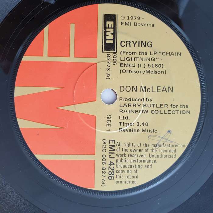 Don McLean  Crying - Vinyl 7" Record - Very-Good- Quality (VG-)