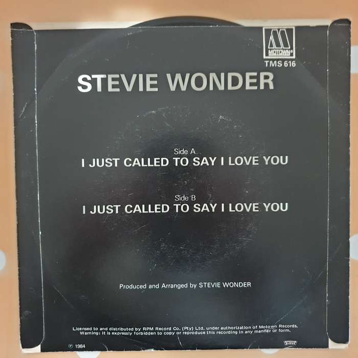 Stevie Wonder  I Just Called To Say I Love You - Vinyl 7" Record - Very-Good+ Quality (VG+)
