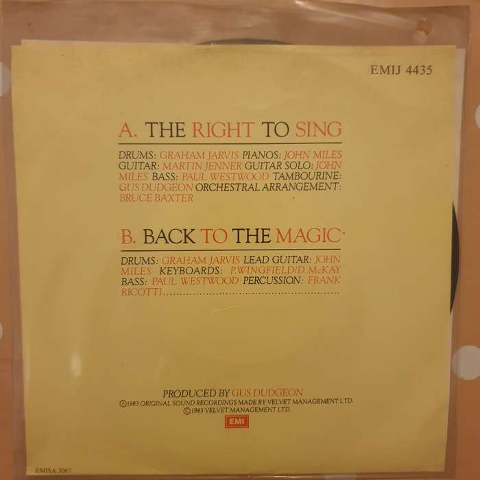 John Miles  The Right To Sing - Vinyl 7" Record - Very-Good+ Quality (VG+)