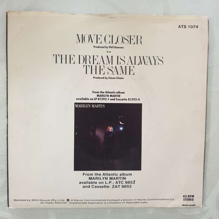 Marilyn Martin  Move Closer -  Vinyl 7" Record - Very-Good+ Quality (VG+)