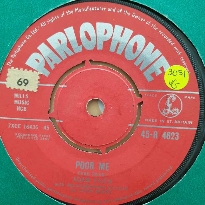 Adam Faith  Poor Me - Vinyl 7" Record - Very-Good Quality (VG)