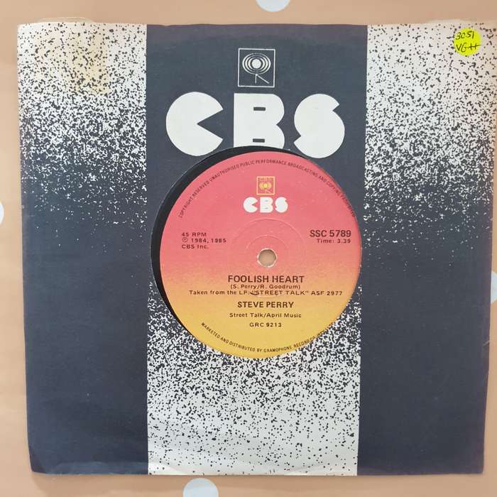 Steve Perry  Foolish Heart - Vinyl 7" Record - Very-Good+ Quality (VG+)