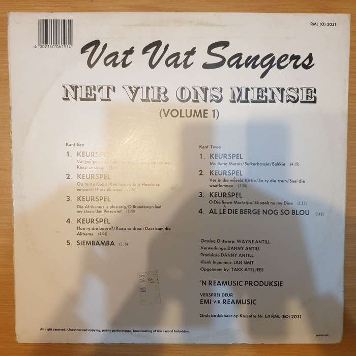 Vat Vat Singers - Net Vir Ons Mense  Vinyl LP Record - Very-Good+ Quality (VG+)
