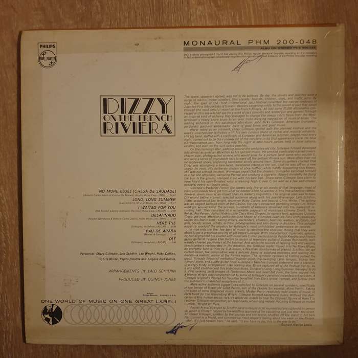 Dizzy Gillespie  Dizzy On The French Riviera - Vinyl LP Record - Very-Good+ Quality (VG+)