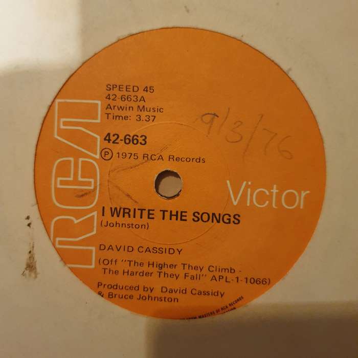 David Cassidy  I Write The Songs / Be Bop A Lula  - Vinyl 7" Record - Opened  - Very-Good Q...