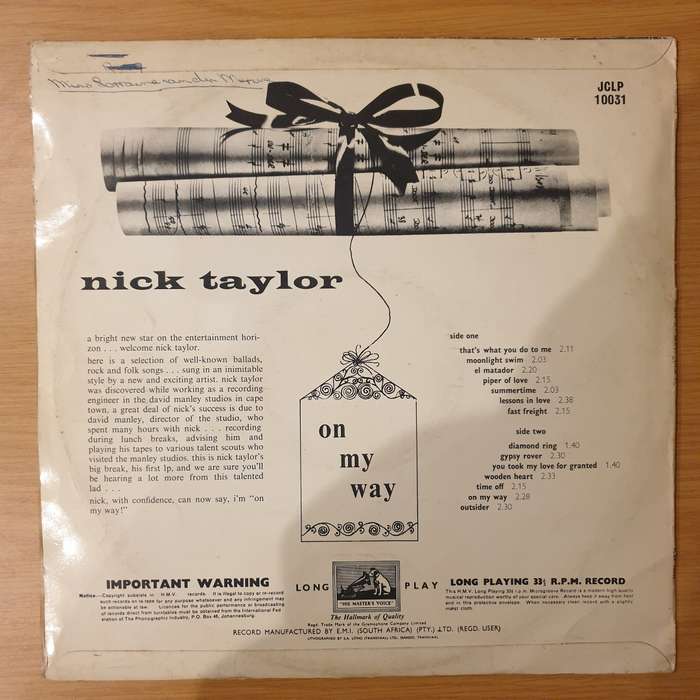 Nick Taylor - On My Way - Vinyl LP Record - Very-Good+ Quality (VG+) (verygoodplus)