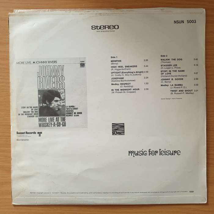 Johnny Rivers  More Live At The Whiskey-A-Go-Go - Vinyl LP Record - Very-Good Quality (VG) (ve...
