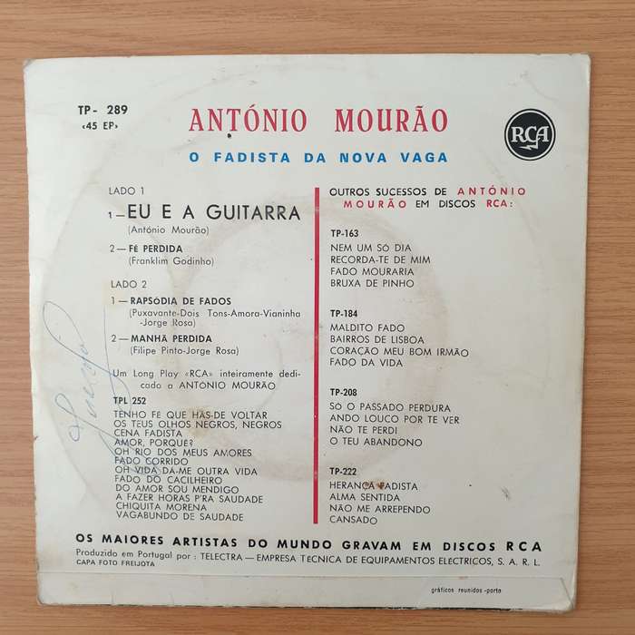 António Mourão  Eu E A Guitarra - Vinyl 7" Record - Very-Good+ Quality (VG+) (verygoodplus)