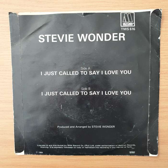 Stevie Wonder  I Just Called To Say I Love You - Vinyl 7" Record - Very-Good+ Quality (VG+) (v...