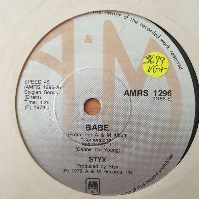 Styx  Babe - Vinyl 7" Record - Very-Good+ Quality (VG+) (verygoodplus)