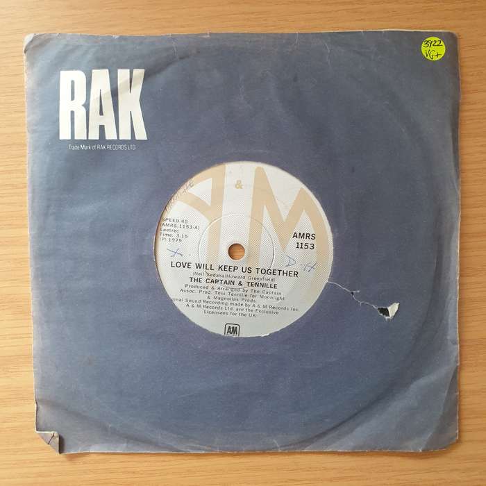 The Captain & Tennille  Love Will Keep Us Together - Vinyl 7" Record - Very-Good+ Quality (VG+...