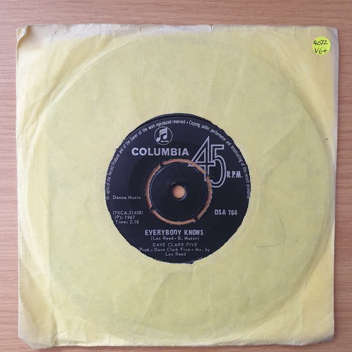 The Dave Clark Five  Everybody Knows - Vinyl 7" Record - Very-Good+ Quality (VG+) (verygoodplus)