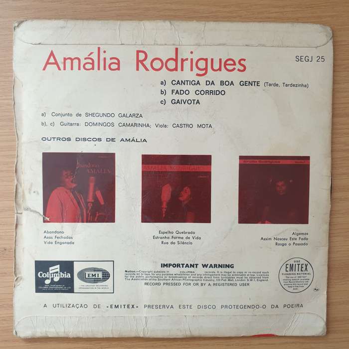 Amália Rodrigues  Fado Corrido - Vinyl 7" Record - Very-Good Quality (VG) (vgood)